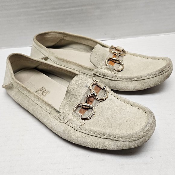 GUCCI Loafer Slip On Shoes Beige Cream Leather Made in Italy Horsebit Buckle 8.5 - Picture 2 of 16
